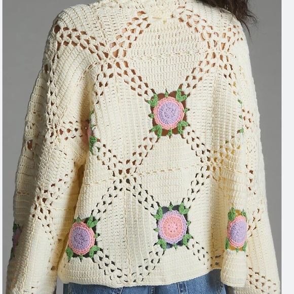 New Anthropologie Floral Crochet Cardigan - Picture 2 of 14